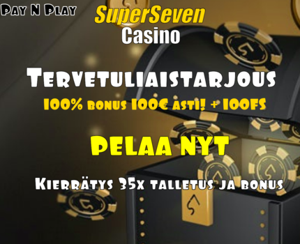 SuperSeven pay n play nettikasino 2021, 100% talletusbonus 100€ asti