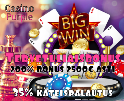 Casino Purple tarjoaa 200% bonuksen 2500€ asti + 35% casback